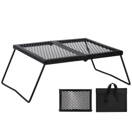 REDCAMP Folding Campfire Grill Heavy Duty Steel Grate, Portable Camp Fire Cooking Rack Over Fire Pit with Carrying Bag for Outdoor BBQ Camping