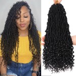 Leeven 7 Packs Faux Locs With Curly Ends 18 Inch Pre-looped Goddess Locs Crochet Hair 84 Strands Natural Black Crochet Bohemian Soft Locs Braiding Hair Extensions With Curls for Women 1B
