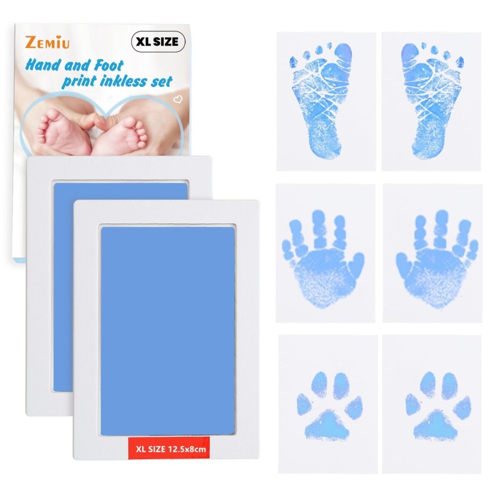 Zemiu 2-Pack Large Clean-Touch Ink Pads, Baby Handprints and Footprints for 0-18 Months, Inkless Hand and Footprint Kit,Baby Print,DIY Newborn Keepsake Gifts,Cat/Dog Paw Print Kit-Light Blue