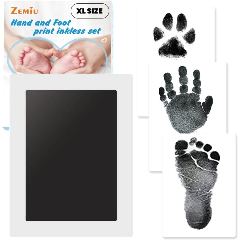 Zemiu 1-Pack Large Clean-Touch Ink Pads, Baby Handprints and Footprints for 0-18 Months, Inkless Hand and Footprint Kit,Baby Print,Newborn Keepsake Gifts,Paw Print Kit-Black