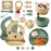 O\'doe 17-Piece BPA-Free Silicone Baby Feeding Set | Thick & Soft Suction Plates, Baby Bowls, Wooden Fork & Spoon, and More | Make Mealtime Fun and Easy for Your Little One (Beige and Green, V3)
