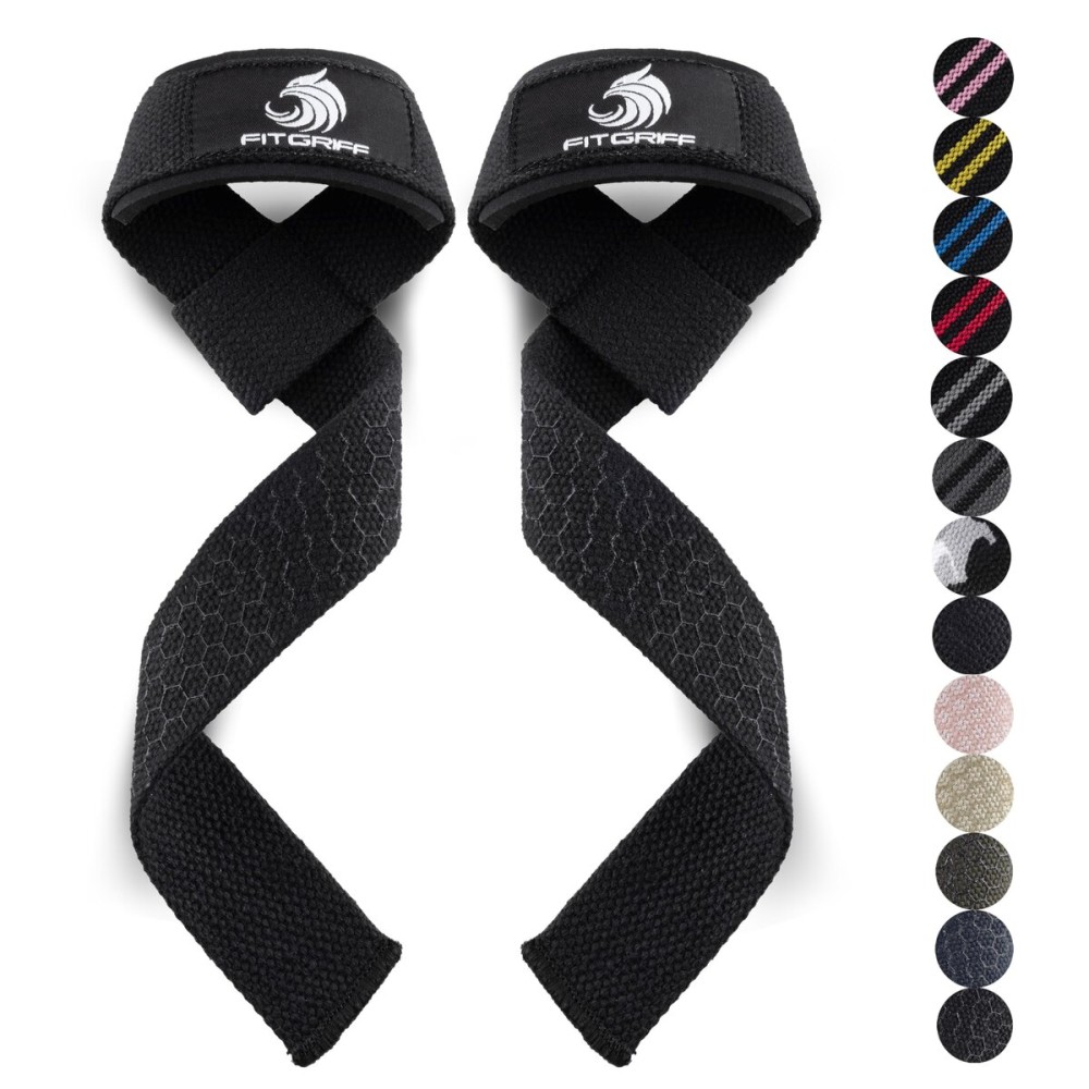 Fitgriff Lifting Wrist Straps for Weightlifting, Gym, Deadlift, Workout (Made of Premium Cotton & Padded) - Men & Women (Standard, Black (Silicone-Grip))