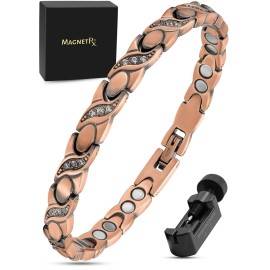 MagnetRX Copper Bracelets for Women - Ultra Strength Magnetic Crystal Bracelet for Women - Adjustable Copper Bracelet with Crystals with Included Sizing Tool (Crystal XO Style)