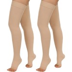 Totexil 2 Pairs Compression Stockings for Women & Men, 20-30mmHg Thigh High Compression Socks, Open Toe Medical Compression Socks with Silicone Dot Band-Best Support for Nursing Sports Varicose Veins