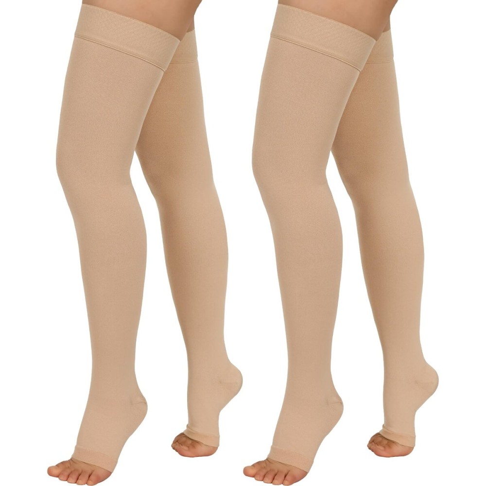 Totexil 2 Pairs Compression Stockings for Women & Men, 20-30mmHg Thigh High Compression Socks, Open Toe Medical Compression Socks with Silicone Dot Band-Best Support for Nursing Sports Varicose Veins
