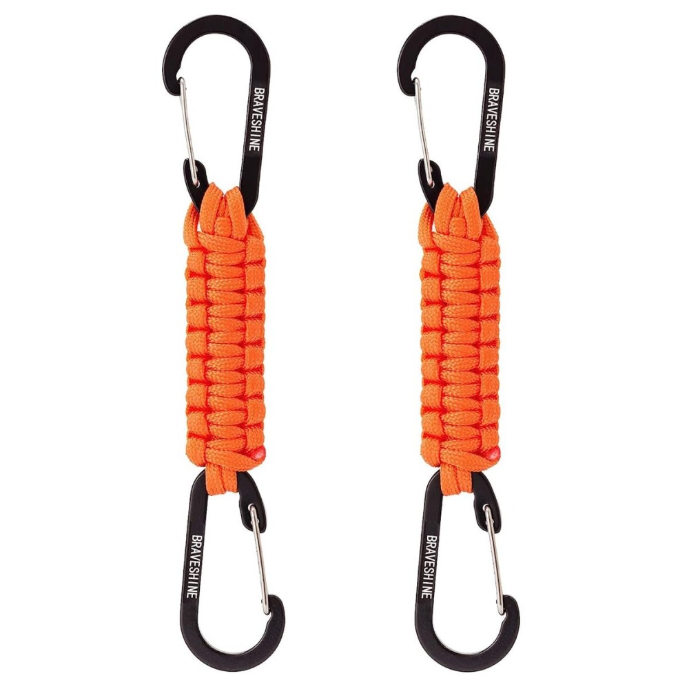 BRAVESHINE 2 Pack Paracord Keychain Hook D Ring Carabiner Clips for Water Bottle, Key, Backpacks, Boys, Girls, Men, Women - Orange