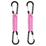 BRAVESHINE 2 Pack Pink Paracord Keychain Hook Carabiner Clips, Lanyard Hanger with D Ring Hooks Heavy-Weight Stroller Hook Holder for Water Bottle, Key, Backpacks, Tools, Boys, Girls, Men, Women