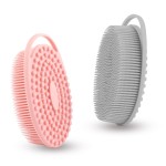 Silicone Body Scrubber, Exfoliating Silicone Loofah, Soft Silicone Body Shower, 2 in 1 Bath and Shampoo Brush, Body Scrubber Shower Cleaning for Sensitive Skin, Lather Well 2 PCS Grey and Pink