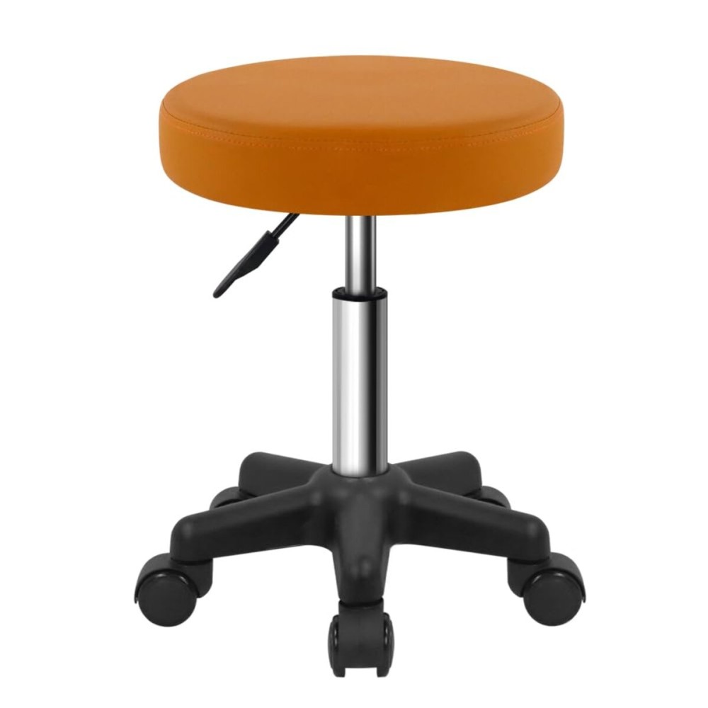 FURWOO Round Rolling Stool Height Adjustable Stool with Wheels for Spa Salon Massage Pale Brown