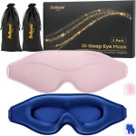 BeHoomi Sleep Mask, 2 Packs Premium Eye Mask for Sleeping, Total Blackout, Superior Soft Comfort, Upgraded 3D Ergonomic Designed Sleeping Mask for Home, Office, Travel, Meditation, Yoga, Blue & Pink