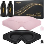 BeHoomi Sleep Mask, 2 Packs Premium Eye Mask for Sleeping, Total Blackout, Superior Soft Comfort, Upgraded 3D Ergonomic Designed Sleeping Mask for Home, Office, Travel, Meditation, Yoga, Black & Pink