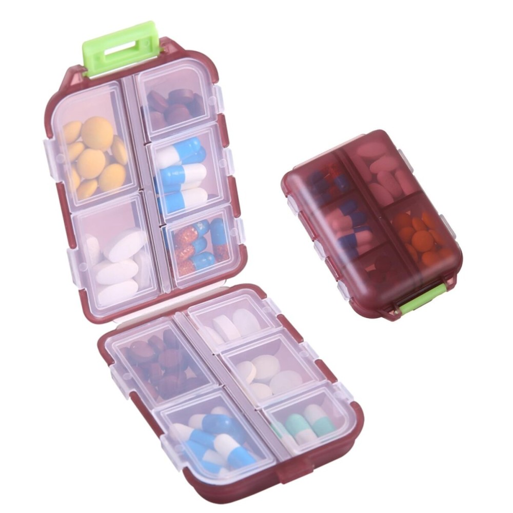 Zuihug 1Pack Travel Pill Organizer - 10 Compartments Pill Case, Compact and Portable Pill Box, Perfect for On-The-Go Storage, Pill Holder for Purse Brown