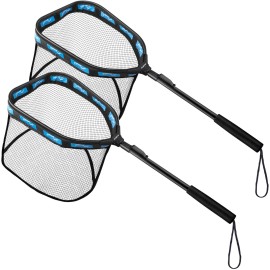 PLUSINNO Floating Fishing Net for Steelhead, Salmon, Fly, Kayak, Catfish, Bass, Trout Fishing, Rubber Coated Foldable Landing Net with Fixed Pole Handle, Fishing Gear and Gifts for Men - 2 Pack