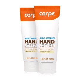 Carpe Sweat Absorbing Hand Lotion (Pack of 2) A dermatologist-recommended smooth lotion that helps stop hand sweat, great for hyperhidrosis or excessive sweat (Warm Vanilla)