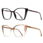 JFXQDR 2 Pack Blue Light Blocking Glasses for Women, Oversized Trendy Cat Eye Computer Gaming Glasses Anti Glare & UV Glare RF6204 (Black + Clear Gradient Brown Cateye Frame)