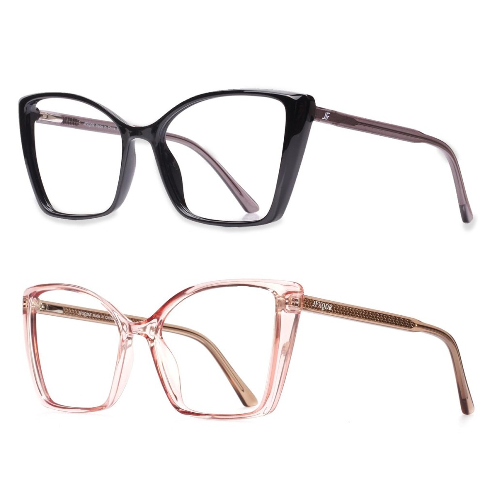 JFXQDR 2 Pack Blue Light Blocking Glasses for Women, Oversized Trendy Cat Eye Computer Gaming Glasses Anti Glare & UV Glare RF6204 (Black + Clear Pink Cateye Frame)