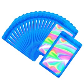 100-pack mylar bags with clear window holographic smell proof packaging bag for small bussiness resealable sealable lock zipper zip pouch bags sample, food storage ,jewelry,candy package supplies(Dark