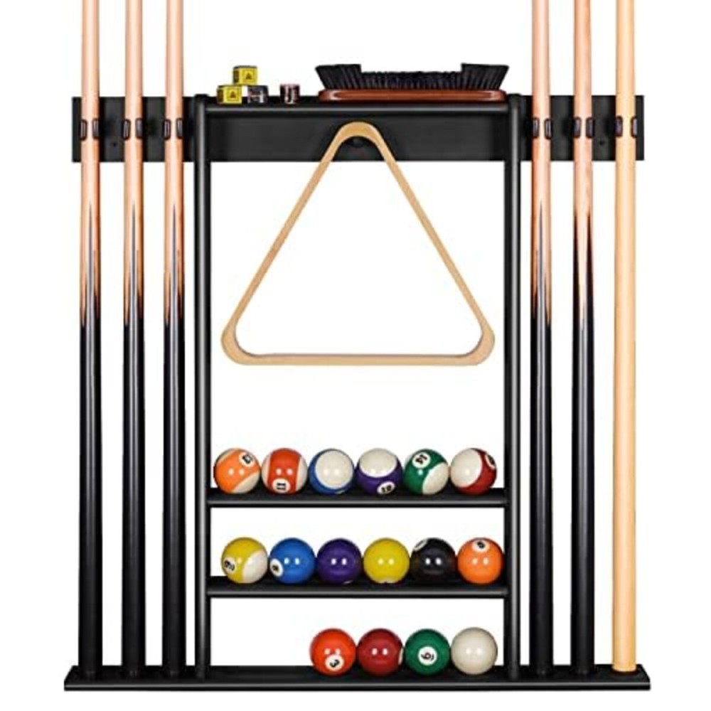 XCSOURCE Pool Cue Rack Only, Pool Stick Holder Wall Mount, 6 Pool Billiard Stick + Ball Set Wall Cue Rack, Made of 100% Bamboo Wood, Compact Billiard Table Accessories for Man Cave
