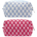 PAZIMIIK Checkered Makeup Bag for Purse Portable Zipper Make Up Pouch Small Cosmetic Case for Travel Accessories (2PCS Blue Hotpink)
