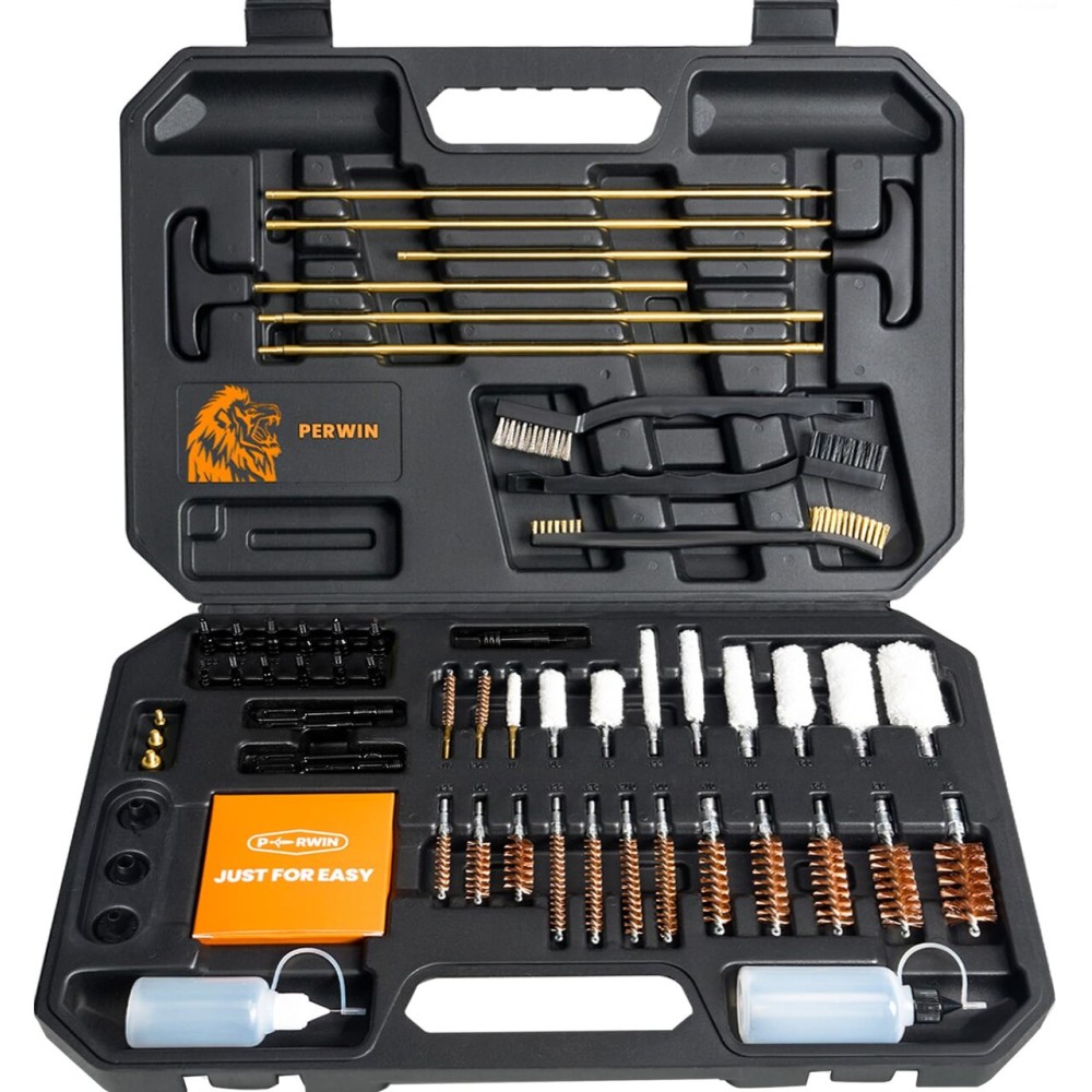 PERWIN Universal Gun Cleaning Kit for All Caliber Pistol Rifle Handgun Shotgun Hunting Cleaning Kit with Brass Rods and Tough Carrying Case, Gun Accessories Gifts for Men