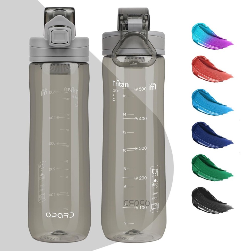 Opard Peak Water Bottle 20 Oz BPA Free Tritan Plastic Leak Proof Flip Top for School Kids Sports Gym Yoga Camping (Clear Grey)
