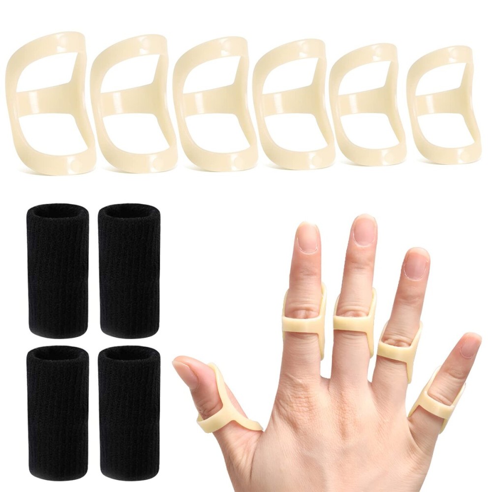 10Pcs Oval Finger Splints & Sleeves Kit, 6 Graduated Trigger Finger Splint & 4 Finger Sleeves for Trigger/Mallet/Arthritis/Straightening, Finger Brace Support for Thumb/Middle/Ring/Index/Pinky(Size 7,8,9,10,11,12)