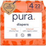 Pura Size 4 Eco-Friendly Diapers (18-31lbs) Totally Chlorine Free (TCF) Hypoallergenic, Soft Organic Cotton, Sustainable Comfort, up to 12 Hours Leak Protection, Allergy UK, 22 Diapers (Pack of 1)