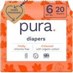 Pura Size 6 Eco-Friendly Diapers (29+ lbs) Totally Chlorine Free (TCF) Hypoallergenic, Soft Organic Cotton, Sustainable, up to 12 Hours Leak Protection, Allergy UK, 1 Packs of 18 Diapers