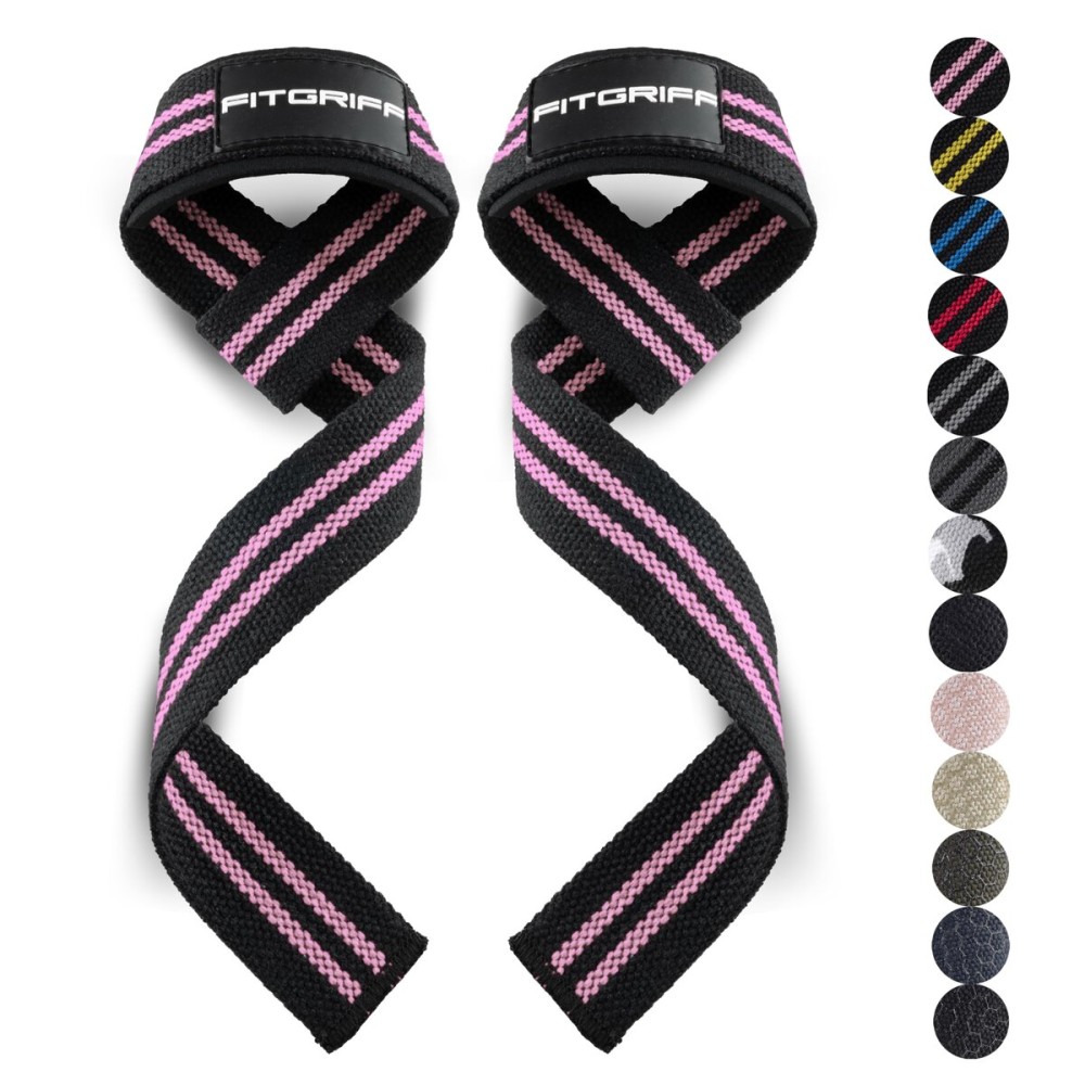 Fitgriff Lifting Wrist Straps for Weightlifting, Gym, Deadlift, Workout (Made of Premium Cotton & Padded) - Men & Women (XS, Black/Pink)