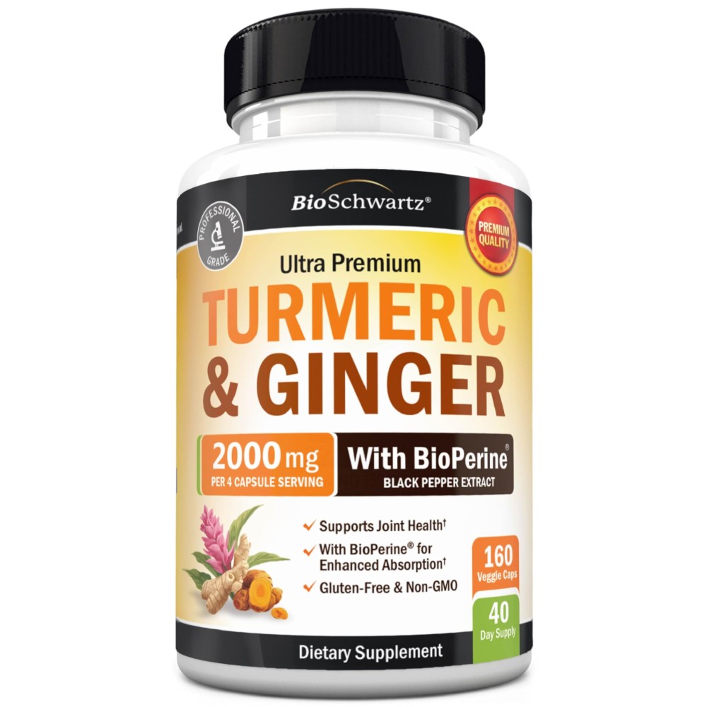 Turmeric and Ginger Supplement with BioPerine - Turmeric Curcumin with Black Pepper & Organic Ginger for Enhanced Absorption for Digestion Knee & Joint Support - Vegan & Non-GMO (40 Servings)