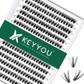 KEYYOU Lash Clusters 300pcs Individual False Eyelashes 40D 0.07C Curl 13mm DIY Eyelash Extension (Black, Nylon, Synthetic, Durable, Natural Appearance, Pair)