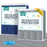 Mini Crib Mattress Protector Sheets Waterproof 2 Pack, Quilted Pack and Play Mattress Pad Cover Fits for Baby Mini Crib/Playen/Pack and Play Mattress, Grey & Navy, 38x24