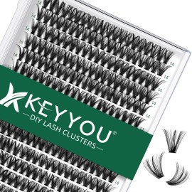 Lash Clusters 300pcs Individual Lashes 40D 0.07C Curl 14mm DIY Eyelash Extension KEYYOU Large Tray Volume Soft&Natural Cluster Lashes(40D-0.07C,14