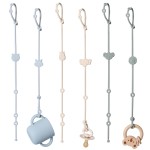 ROCCED Toy Straps for Baby 6pcs, Silicone High Chair Toys Straps Stroller Accessories Toddler Bottle Straps Car Seat Toys Baby Travel Essential Silicone Ivory+Sage+Blue