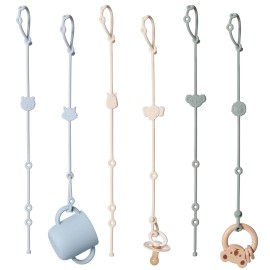 ROCCED Toy Straps for Baby 6pcs, Silicone High Chair Toys Straps Stroller Accessories Toddler Bottle Straps Car Seat Toys Baby Travel Essential Silicone Ivory+Sage+Blue