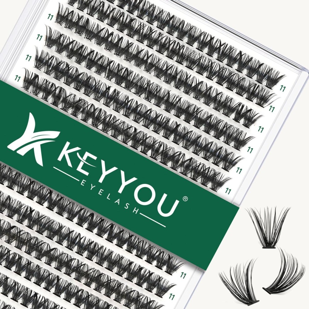 Lash Clusters 300pcs Individual Lashes 40D 0.07C Curl 11mm DIY Eyelash Extension KEYYOU Large Tray Volume Soft&Natural Cluster Lashes(40D-0.07C,11