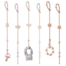 ROCCED Toy Straps for Baby 6pcs, Silicone High Chair Toys Straps Stroller Accessories Toddler Bottle Straps Car Seat Toys Baby Travel Essential Silicone Animal Design Blush+Ivory+TER