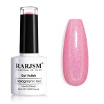 RARJSM Hot Pink Holographic Gel Nail Polish Rainbow Glitter Reflective Iridescent Gel Polish Curing Required Unicorn Mirror Chrome Laser Effect Soak off for Summer DIY Salon Home Manicure 7.5ML