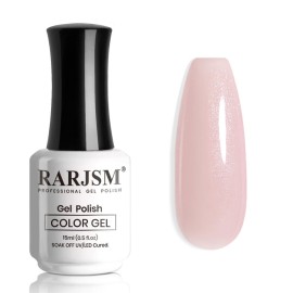 RARJSM Nude Pink Glitter Gel Polish Sparkle Jelly Pink Gold Shimmer Pigment Gel Nail Polish Sheer Transparent Neutral Color Skin Tone 15ml Natural Soak off UV LED Cured for Home Salon DIY Nail Art