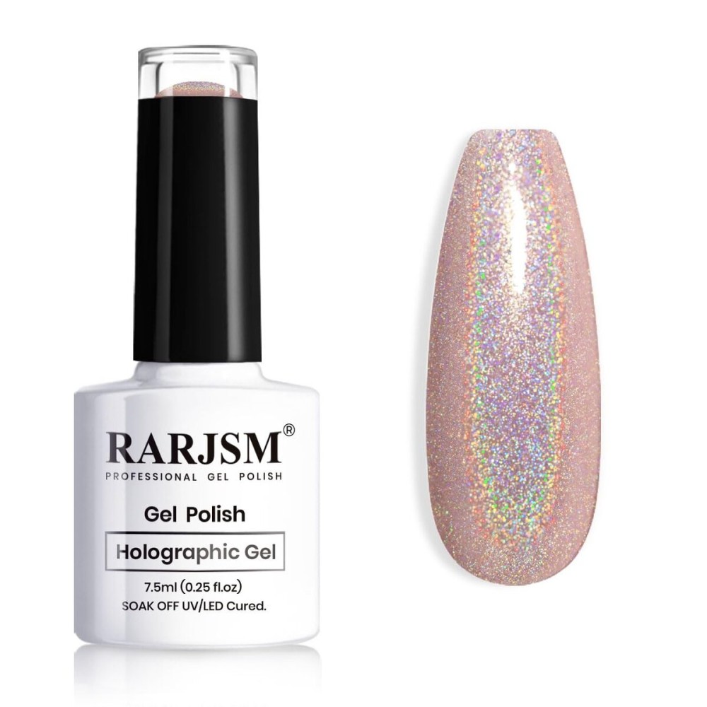RARJSM Holographic Gel Nail Polish Light Purple Pink Rainbow Glitter Reflective Iridescent Gel Polish Curing Required Unicorn Mirror Chrome Laser Effect Soak off for Summer Salon Home Manicure 7.5ML