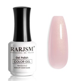 RARJSM Nude Glitter Pink Gel Polish Sparkle Pink Gold Shimmer Pigment Jelly Gel Nail Polish Sheer Transparent Neutral Color Skin Tone 15ml Natural Soak off UV LED Cured for Home Salon DIY Nail Art