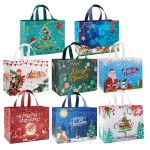 YANGTE 8 Pack Christmas Gift Bags with Handles, Large Non-Woven Tote Bags for Wrapping Xmas Party Favors, 12.8x9.8x6.7