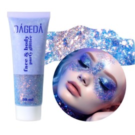 DAGEDA Body Glitter Gel, Face Glitters Body Gel Sequins Shimmer Liquid Eyeshadow, Chunky Glitter for Face Hair Nails, Holographic Cosmetic Laser Powder Festival Glitter Makeup 1.7oz (Mermaid)