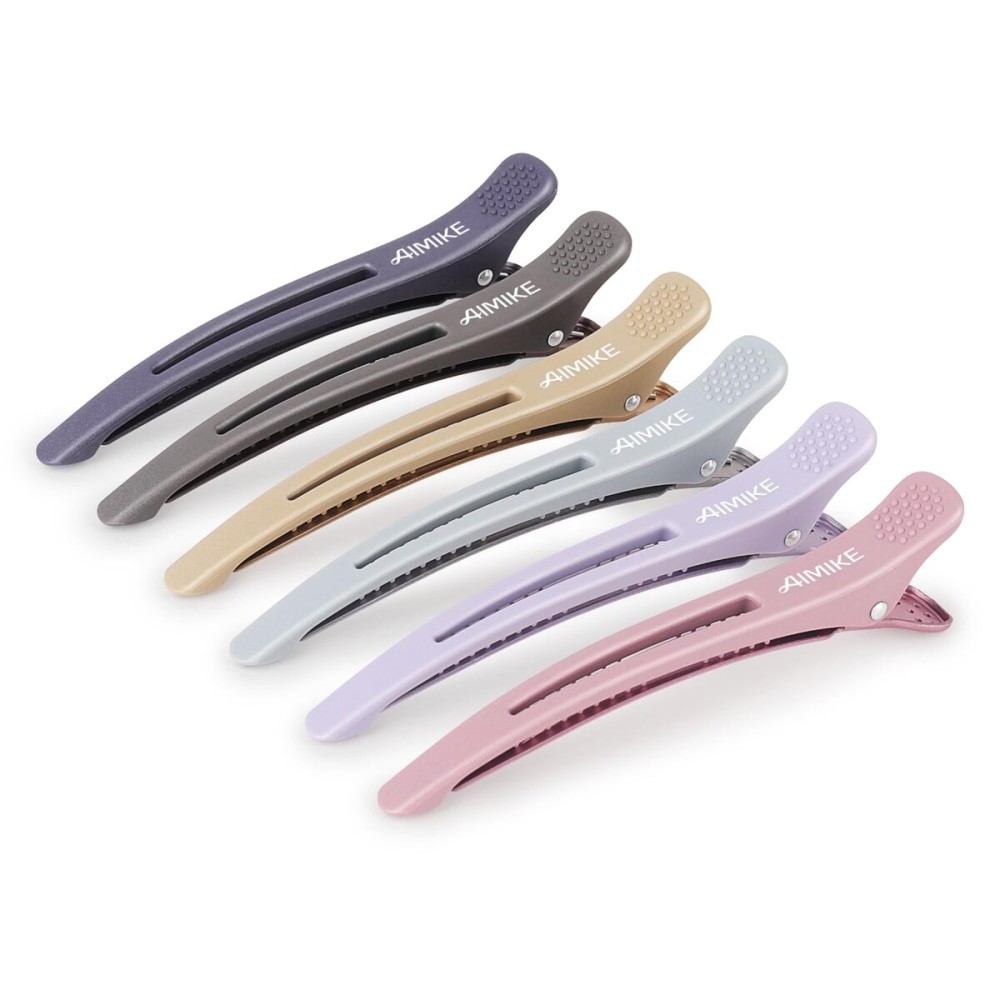 AIMIKE 6pcs Professional Hair Clips for Styling Sectioning, Anti-Slip No-Trace Duck Billed Hair Clips with Silicone Band, Salon and Home Hair Cutting Clips for Hairdresser, Women, Men - 4.3 Long