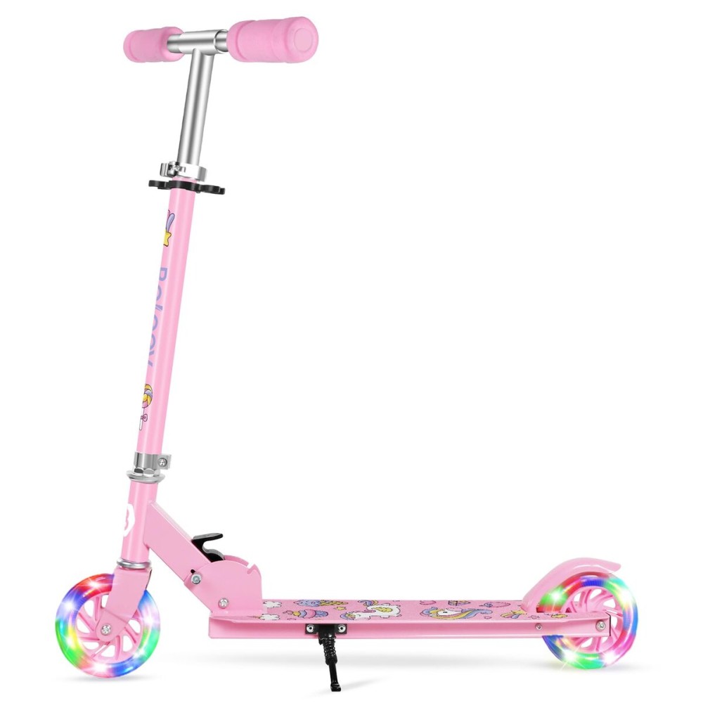 BELEEV V1 Scooters for Kids, 2 Wheel Folding Kick Scooter for Girls Boys, 3 Adjustable Height, Light Up Wheels, Lightweight Scooter with Kickstand for Children 3 to 12 Years Old (Light Pink)