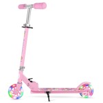 BELEEV V1 Scooters for Kids, 2 Wheel Folding Kick Scooter for Girls Boys, 3 Adjustable Height, Light Up Wheels, Lightweight Scooter with Kickstand for Children 3 to 12 Years Old (Light Pink)