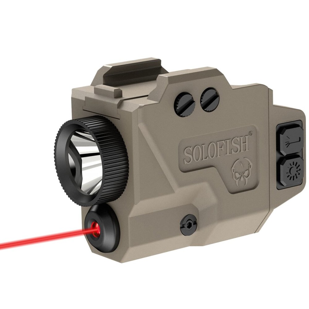 SOLOFISH 800 Lumens Pistol Light and Red Laser Combo, Slidable Tactical Flashlight with Strobe Function Fits Full Size & Compact Guns w/Rail, Magnetic Charging