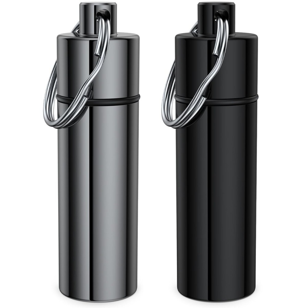 Small Pill Box,(2 Pack) Keychain Pill Holder Portable Mini Travel Pill Container Metal Case Bottle with Keyring