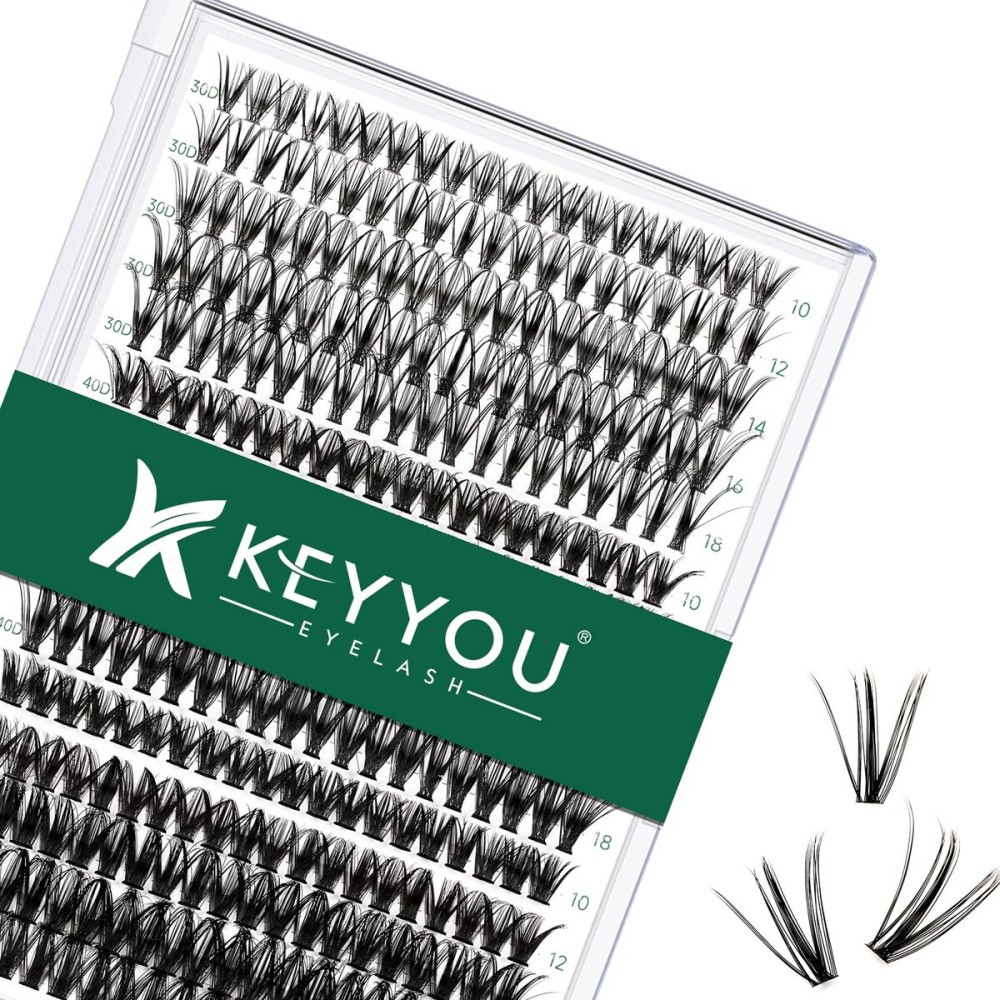 Lash Clusters 300pcs Individual Lashes 30D+40D+50D 0.07C Curl 10-18MIX DIY Eyelash Extension KEYYOU Large Tray Volume Soft&Natural Eyelash Clusters(30D+40D+50D-0.07C,10-18MIX