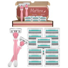 Razors for Women Sensitive Skin with 15 Blade Refills, 6 Blades Womens razors for Shaving Including 2 Travel Razors for Women with 15 Blade Refills,Green